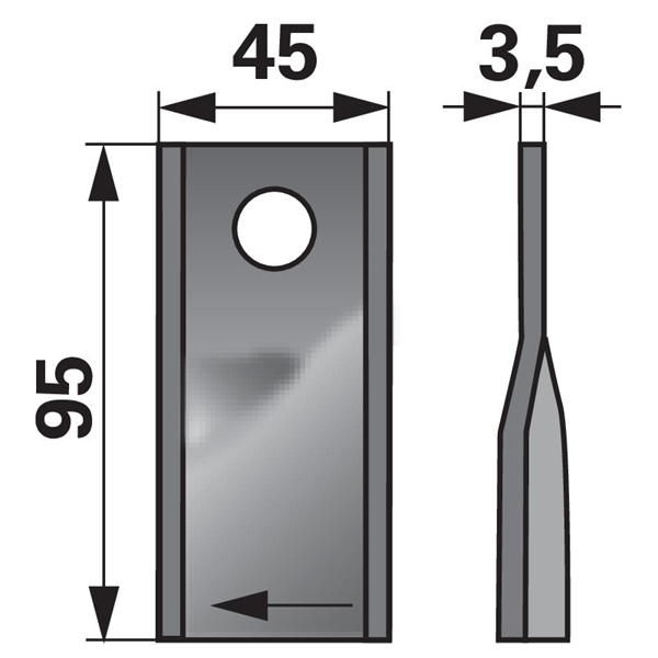 NOŽ ROTO KOSE KUHN 95x45x3.5mm fi 16.25 DESNI