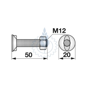 Vijak M12x50 2 zuba fi 20